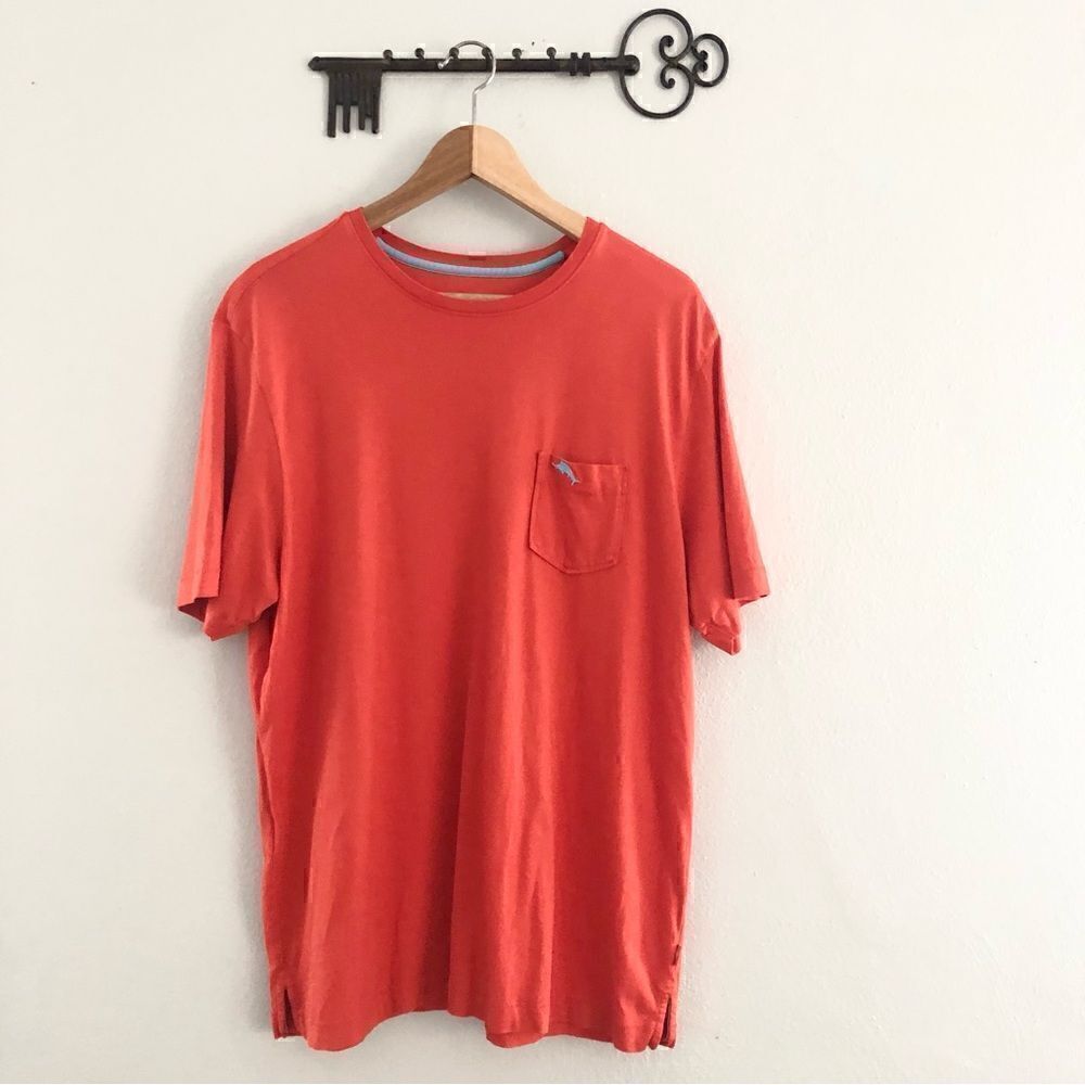 Tommy Bahama bright orange front pocket shirt sleeve tee shirt 100% Pima cotton